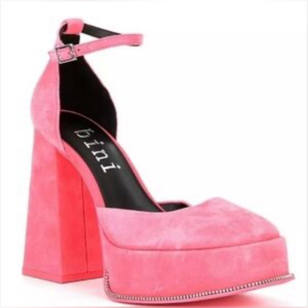 Gianni Bini Pink Suede Platform Block Heel Mary Jane